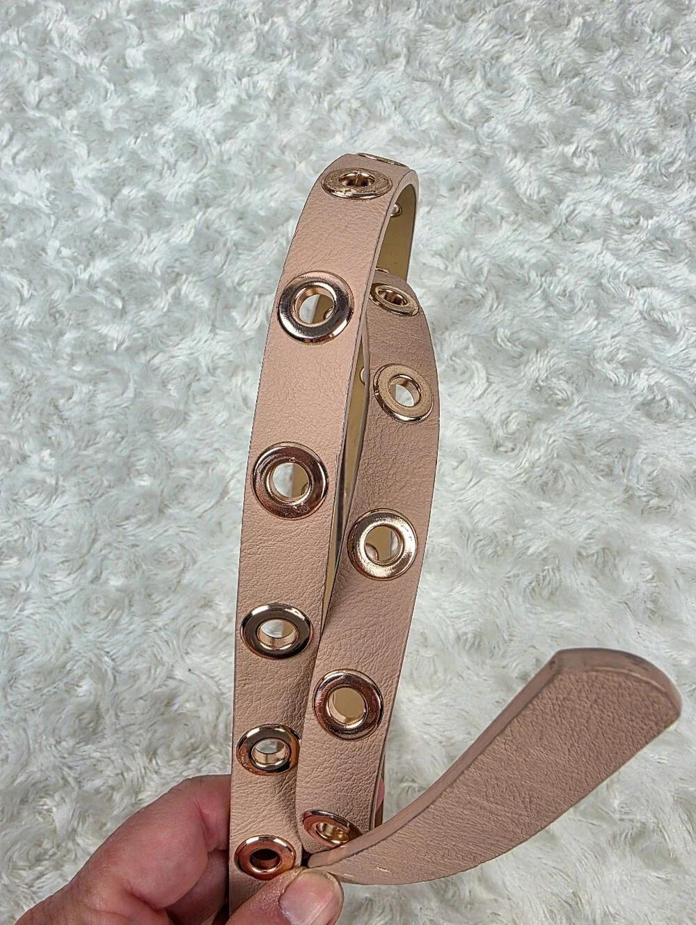 Women's Pink Grommet Detail Leather Belt